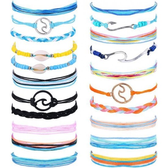 21 Pcs Beach Surfer Strand Wave Bracelet For Women Men Wax Wrap Rope Bracelet Anklet Set Adjustable Friendship Handcrafted Waterproof 21 Pcs Beach Surfer Strand Wave Bracelet For Women Men Wax Wrap Rope Bracelet Anklet Set Adjustable Friendship Handcrafted Waterproof